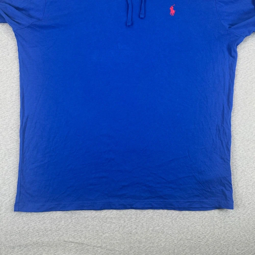 Polo Ralph Lauren Hooded Shirt Mens M Royal Blue Cotton Long Sleeve Red Pony